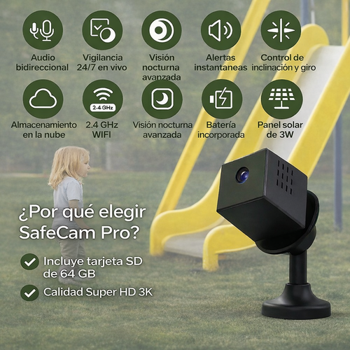 SafeCam Pro | Protección 24/7 – Funciona sin Internet ni electricidad
